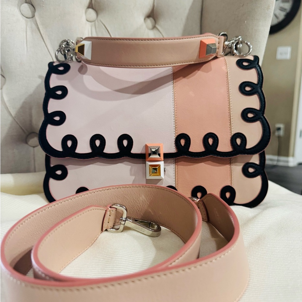 Fendi Pink and Tan Shoulder Bag with Black Accents